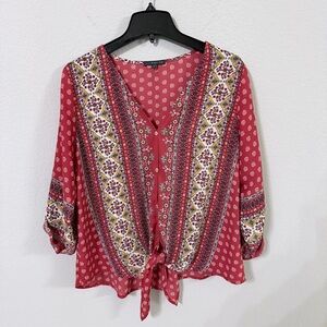 West Kei Red Floral Border Print Blouse